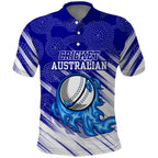 Cricket Australian Polo Shirt Blue Fire Ball Graphic With Aboriginal Dot Art Style