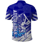 Cricket Australian Polo Shirt Blue Fire Ball Graphic With Aboriginal Dot Art Style