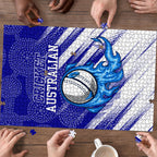 Cricket Australian Puzzle Blue Fire Ball Graphic With Aboriginal Dot Art Style