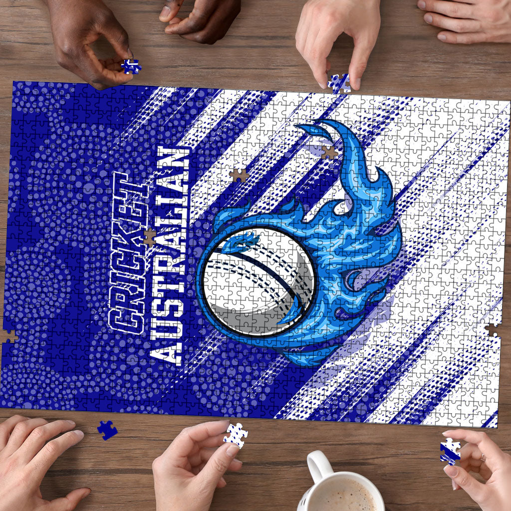 Cricket Australian Puzzle Blue Fire Ball Graphic With Aboriginal Dot Art Style