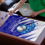Cricket Australian Puzzle Blue Fire Ball Graphic With Aboriginal Dot Art Style