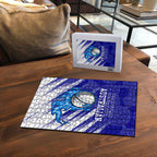 Cricket Australian Puzzle Blue Fire Ball Graphic With Aboriginal Dot Art Style
