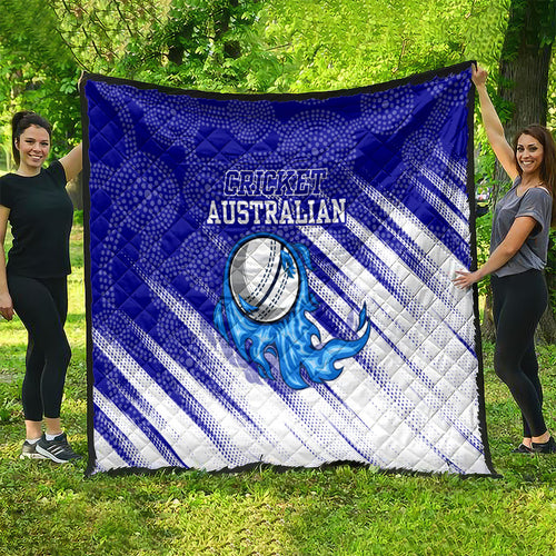 Cricket Australian Quilt Blue Fire Ball Graphic With Aboriginal Dot Art Style