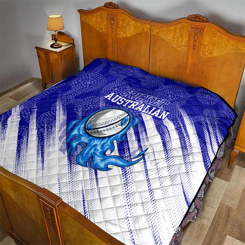 Cricket Australian Quilt Blue Fire Ball Graphic With Aboriginal Dot Art Style
