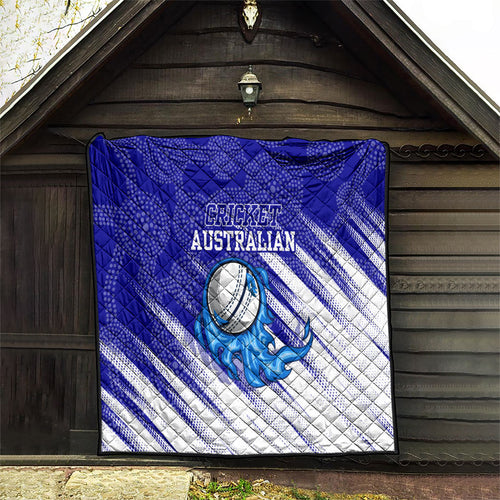 Cricket Australian Quilt Blue Fire Ball Graphic With Aboriginal Dot Art Style