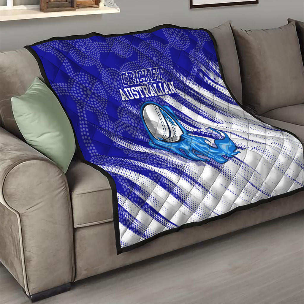 Cricket Australian Quilt Blue Fire Ball Graphic With Aboriginal Dot Art Style