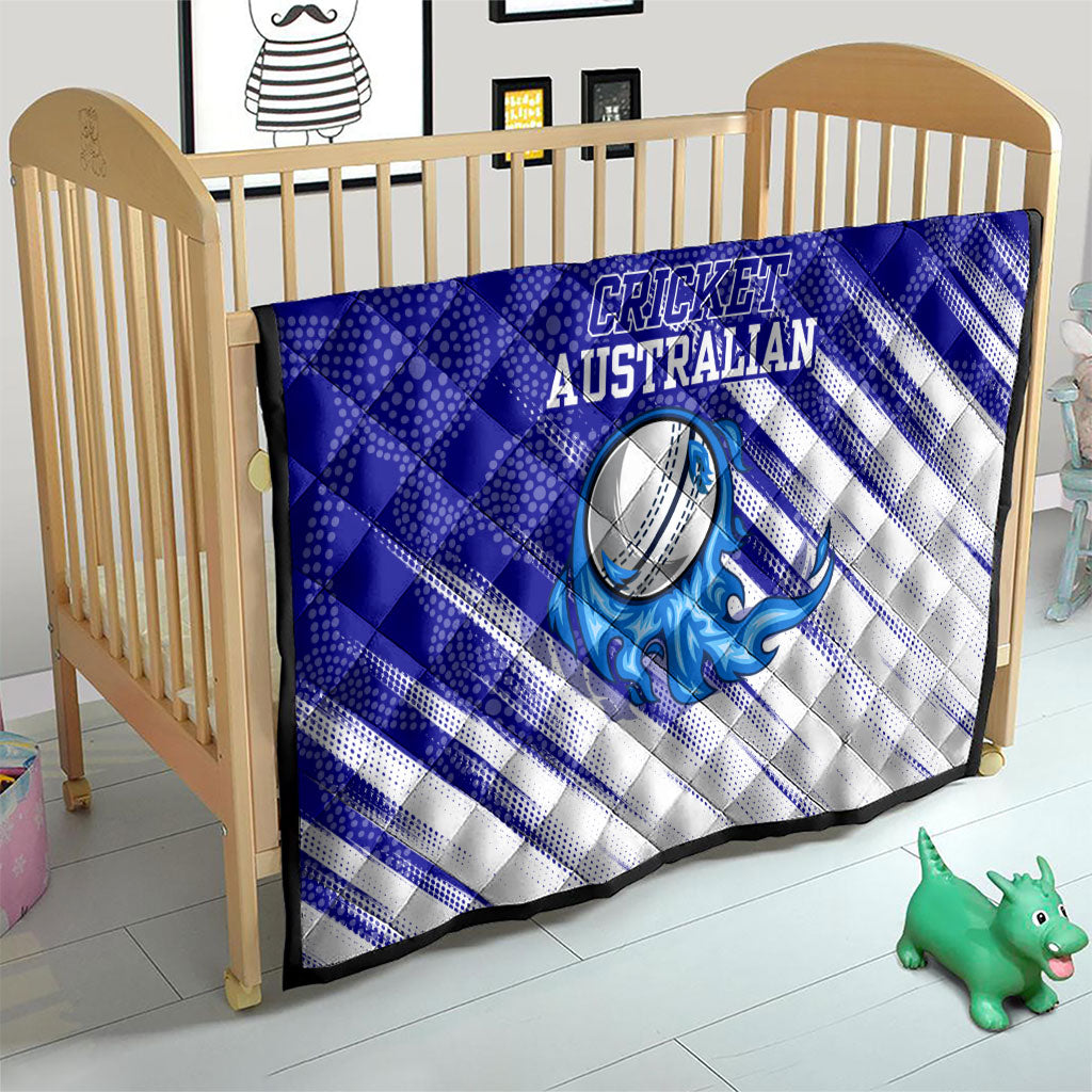 Cricket Australian Quilt Blue Fire Ball Graphic With Aboriginal Dot Art Style