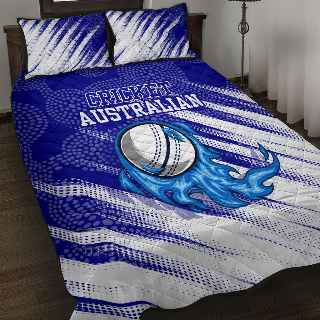 Cricket Australian Quilt Bed Set Blue Fire Ball Graphic With Aboriginal Dot Art Style