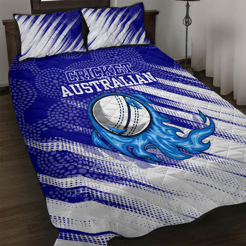 Cricket Australian Quilt Bed Set Blue Fire Ball Graphic With Aboriginal Dot Art Style