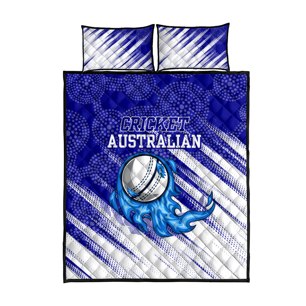 Cricket Australian Quilt Bed Set Blue Fire Ball Graphic With Aboriginal Dot Art Style