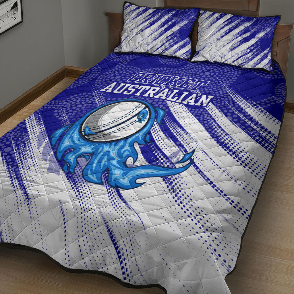 Cricket Australian Quilt Bed Set Blue Fire Ball Graphic With Aboriginal Dot Art Style