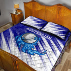 Cricket Australian Quilt Bed Set Blue Fire Ball Graphic With Aboriginal Dot Art Style