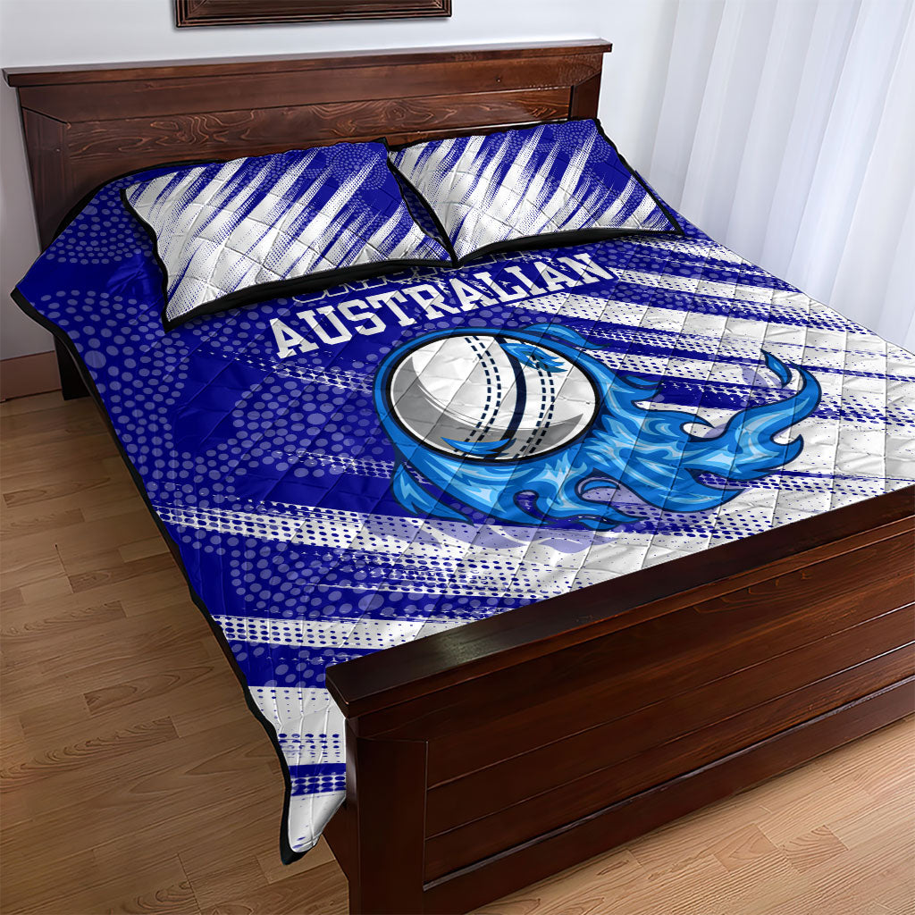Cricket Australian Quilt Bed Set Blue Fire Ball Graphic With Aboriginal Dot Art Style