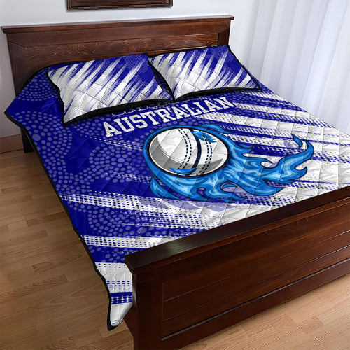 Cricket Australian Quilt Bed Set Blue Fire Ball Graphic With Aboriginal Dot Art Style