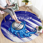 Cricket Australian Round Carpet Blue Fire Ball Graphic With Aboriginal Dot Art Style