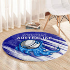 Cricket Australian Round Carpet Blue Fire Ball Graphic With Aboriginal Dot Art Style
