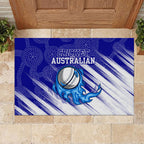 Cricket Australian Rubber Doormat Blue Fire Ball Graphic With Aboriginal Dot Art Style