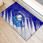 Cricket Australian Rubber Doormat Blue Fire Ball Graphic With Aboriginal Dot Art Style