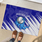 Cricket Australian Rubber Doormat Blue Fire Ball Graphic With Aboriginal Dot Art Style