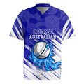 Cricket Australian Rugby Jersey Blue Fire Ball Graphic With Aboriginal Dot Art Style
