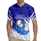 Cricket Australian Rugby Jersey Blue Fire Ball Graphic With Aboriginal Dot Art Style