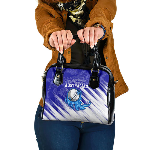 Cricket Australian Shoulder Handbag Blue Fire Ball Graphic With Aboriginal Dot Art Style