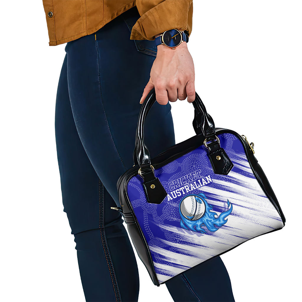 Cricket Australian Shoulder Handbag Blue Fire Ball Graphic With Aboriginal Dot Art Style