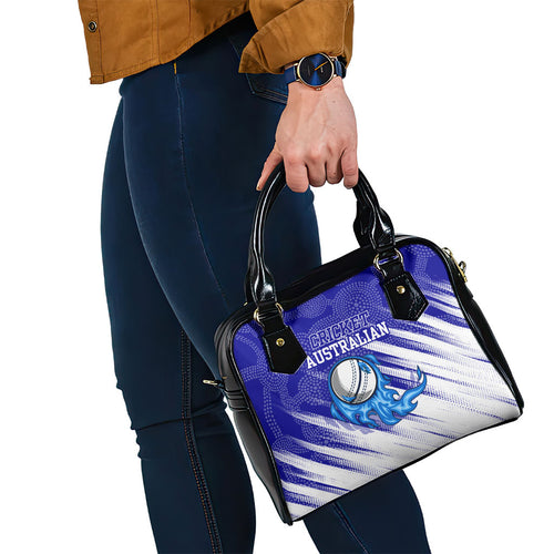 Cricket Australian Shoulder Handbag Blue Fire Ball Graphic With Aboriginal Dot Art Style