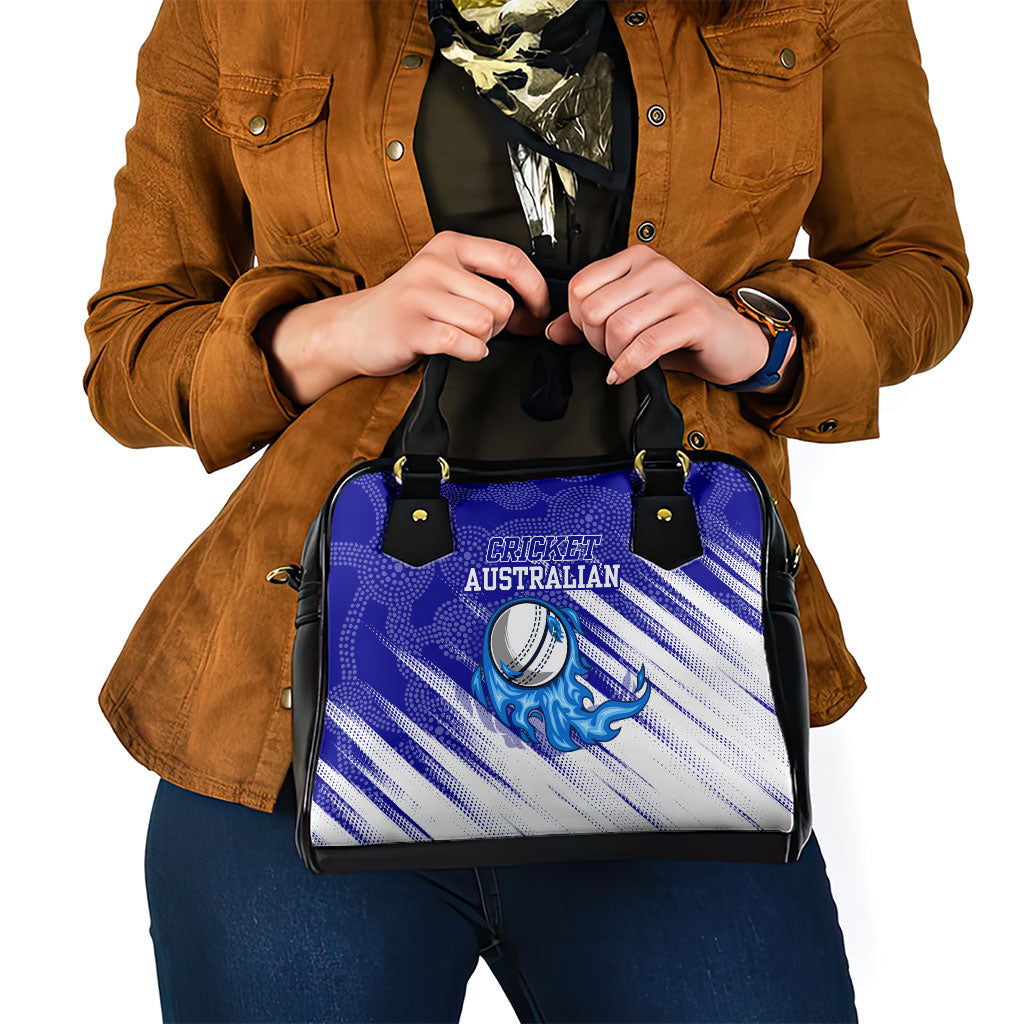 Cricket Australian Shoulder Handbag Blue Fire Ball Graphic With Aboriginal Dot Art Style
