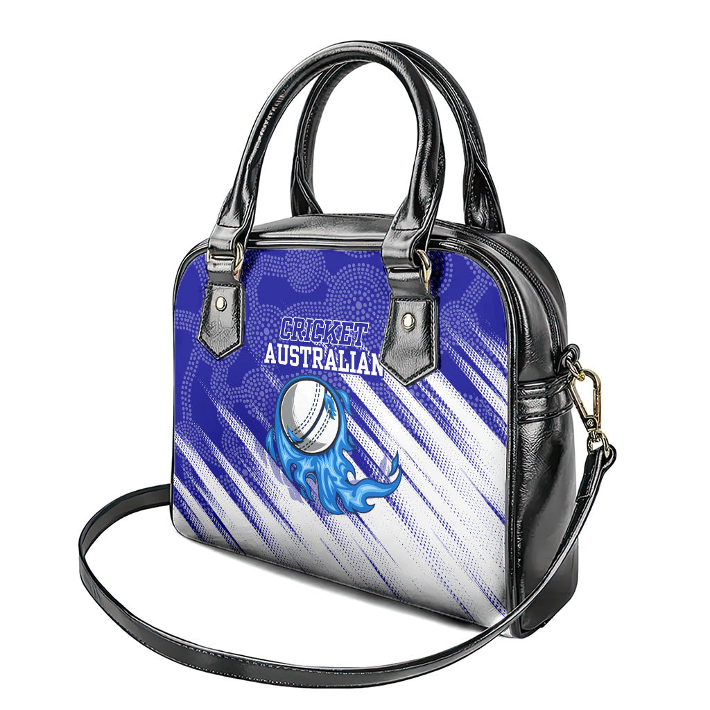 Cricket Australian Shoulder Handbag Blue Fire Ball Graphic With Aboriginal Dot Art Style