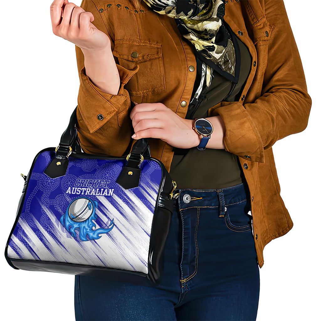 Cricket Australian Shoulder Handbag Blue Fire Ball Graphic With Aboriginal Dot Art Style