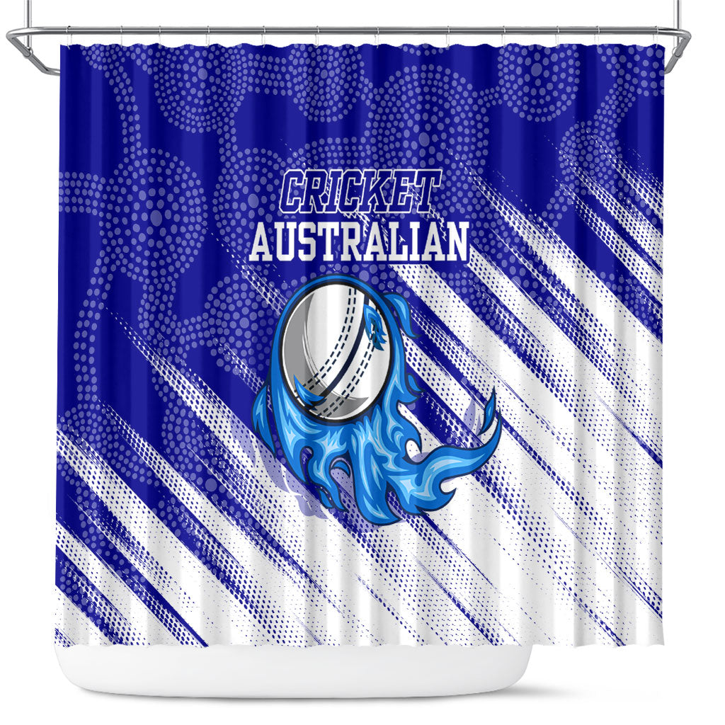 Cricket Australian Shower Curtain Blue Fire Ball Graphic With Aboriginal Dot Art Style