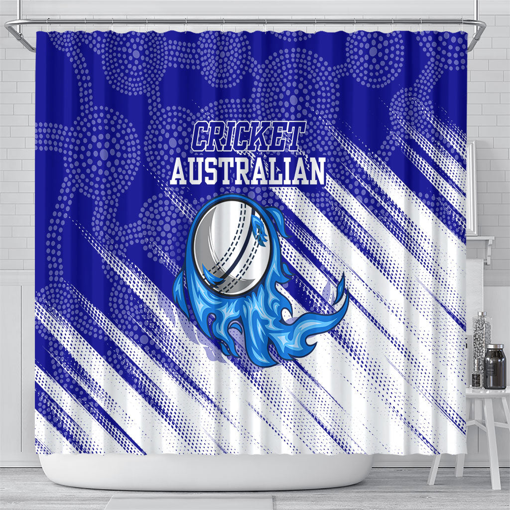 Cricket Australian Shower Curtain Blue Fire Ball Graphic With Aboriginal Dot Art Style