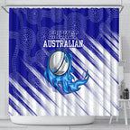 Cricket Australian Shower Curtain Blue Fire Ball Graphic With Aboriginal Dot Art Style