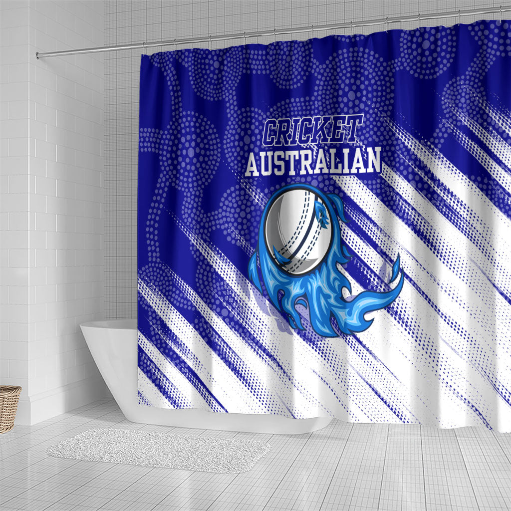 Cricket Australian Shower Curtain Blue Fire Ball Graphic With Aboriginal Dot Art Style