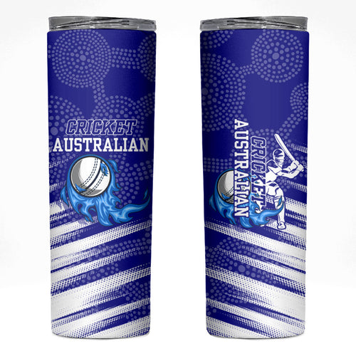 Cricket Australian Skinny Tumbler Blue Fire Ball Graphic With Aboriginal Dot Art Style