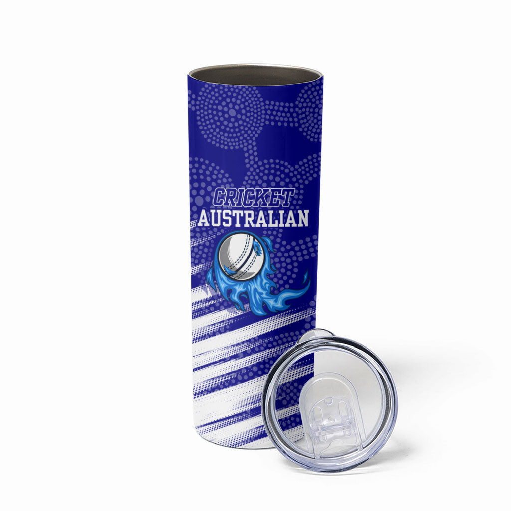 Cricket Australian Skinny Tumbler Blue Fire Ball Graphic With Aboriginal Dot Art Style