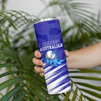 Cricket Australian Skinny Tumbler Blue Fire Ball Graphic With Aboriginal Dot Art Style