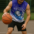 Cricket Australian Sleeveless Hoodie Blue Fire Ball Graphic With Aboriginal Dot Art Style