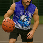 Cricket Australian Sleeveless Zip Hoodie Blue Fire Ball Graphic With Aboriginal Dot Art Style