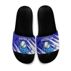 Cricket Australian Slide Sandals Blue Fire Ball Graphic With Aboriginal Dot Art Style