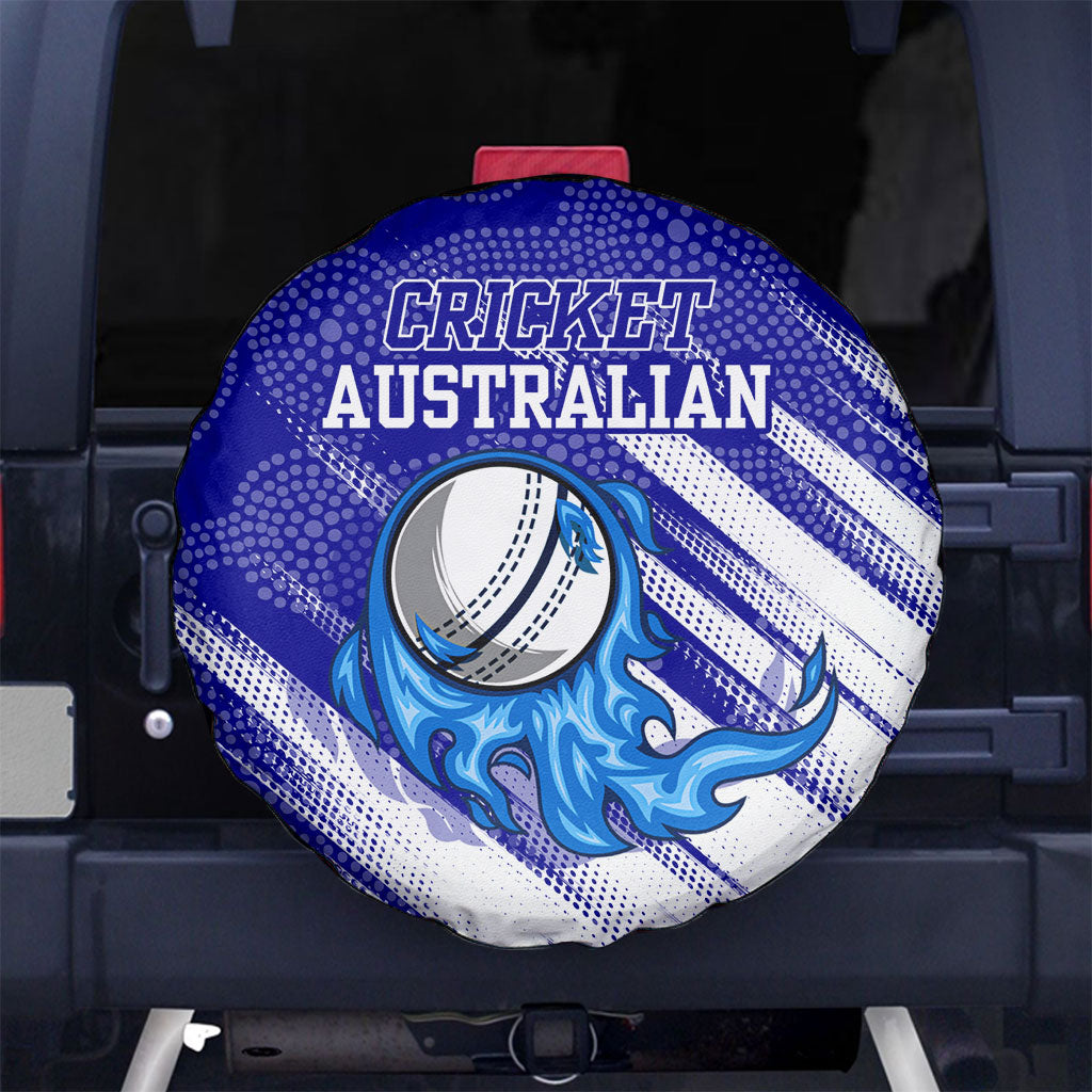 Cricket Australian Spare Tire Cover Blue Fire Ball Graphic With Aboriginal Dot Art Style