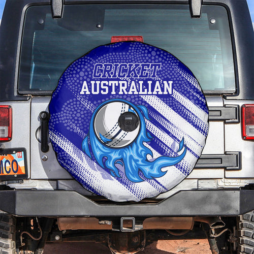 Cricket Australian Spare Tire Cover Blue Fire Ball Graphic With Aboriginal Dot Art Style