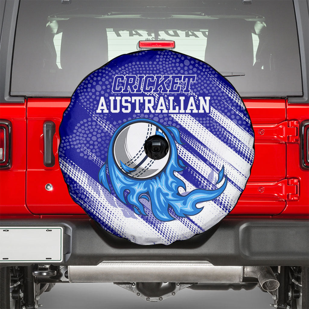 Cricket Australian Spare Tire Cover Blue Fire Ball Graphic With Aboriginal Dot Art Style