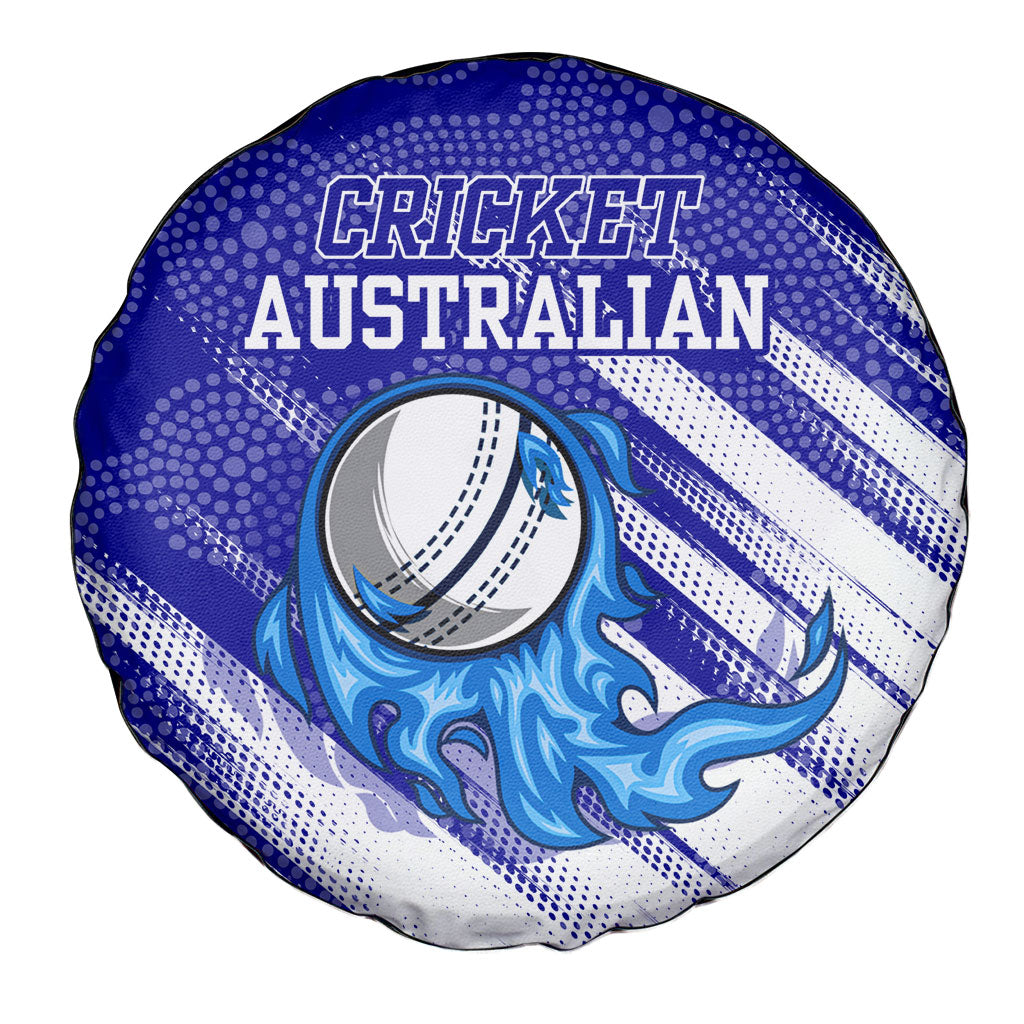 Cricket Australian Spare Tire Cover Blue Fire Ball Graphic With Aboriginal Dot Art Style