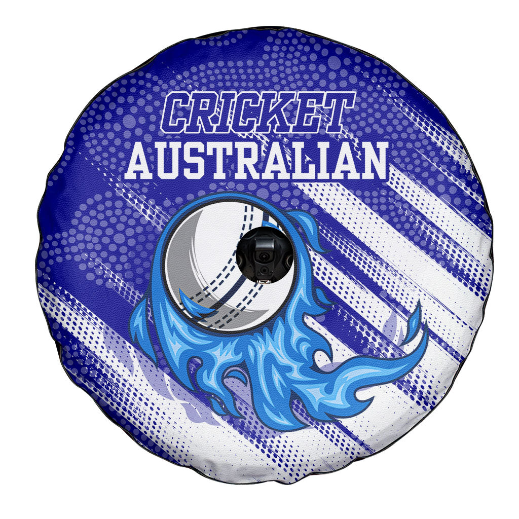 Cricket Australian Spare Tire Cover Blue Fire Ball Graphic With Aboriginal Dot Art Style