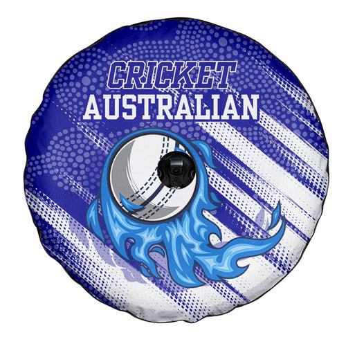 Cricket Australian Spare Tire Cover Blue Fire Ball Graphic With Aboriginal Dot Art Style