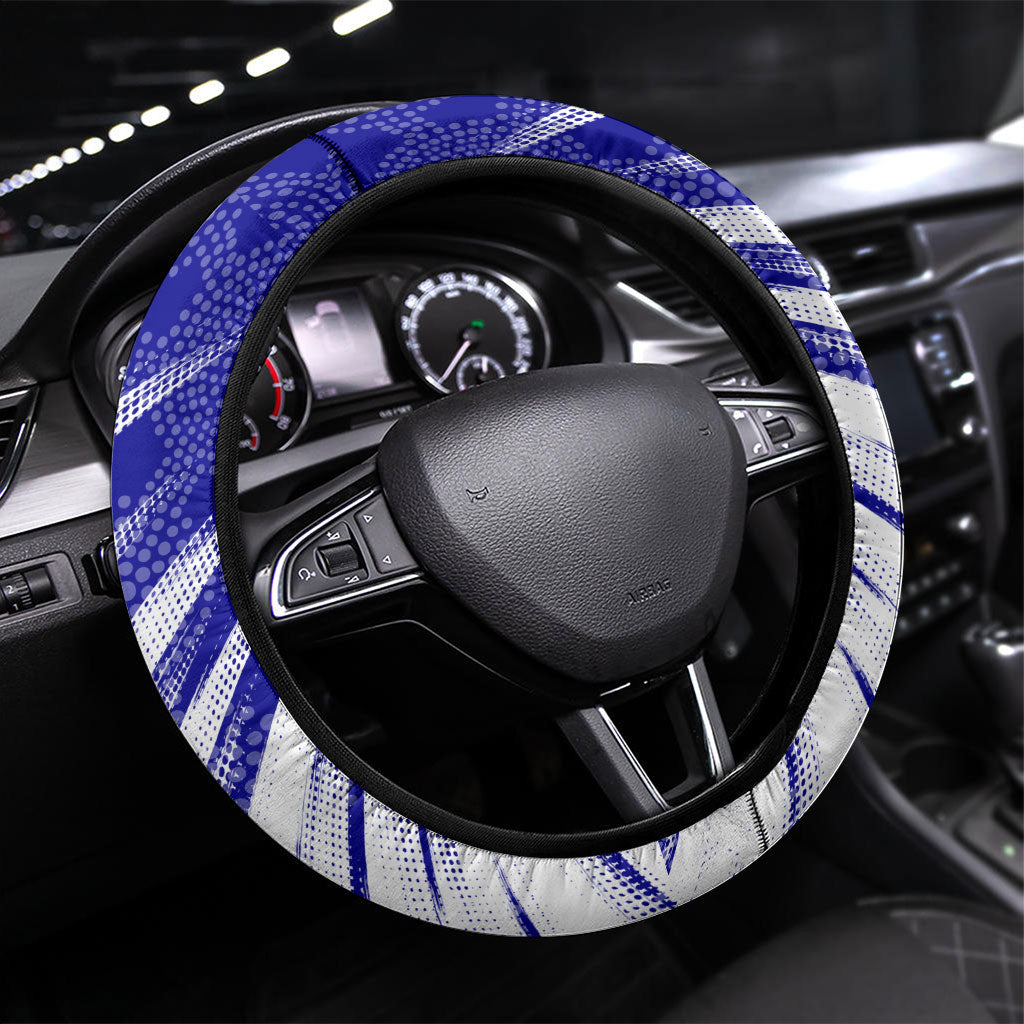 Cricket Australian Steering Wheel Cover Blue Fire Ball Graphic With Aboriginal Dot Art Style