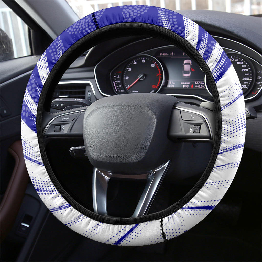Cricket Australian Steering Wheel Cover Blue Fire Ball Graphic With Aboriginal Dot Art Style