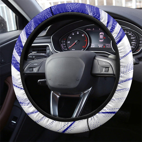 Cricket Australian Steering Wheel Cover Blue Fire Ball Graphic With Aboriginal Dot Art Style